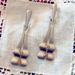 Vintage 70’s/80’s Brushed Silver and Amber Rhinestone Statement Earrings Pierced